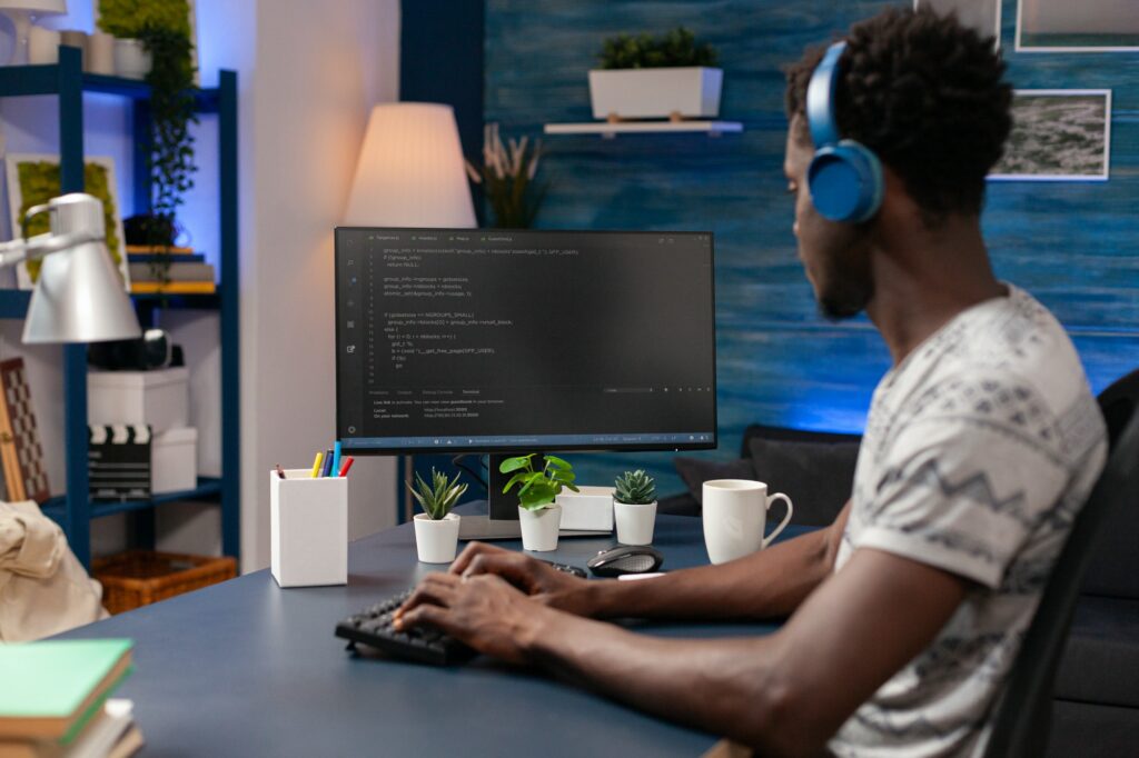 African american coder employee programming business code